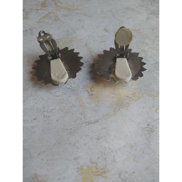 Vintage Mexican Sun Silver Tone Clip On Earrings Estate Jewelry - Picture 6 of 7